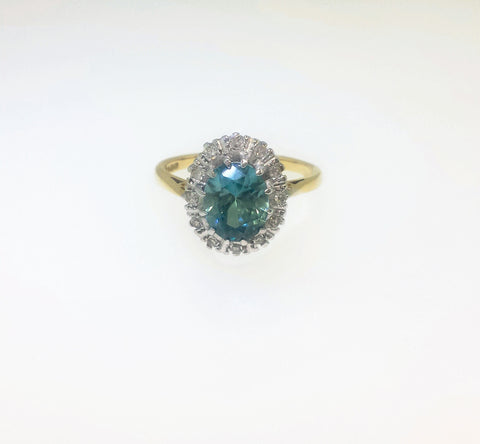 Blue Zircon & Diamond Ring