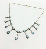 Gold Antique Aquamarine & Real Pearl necklace