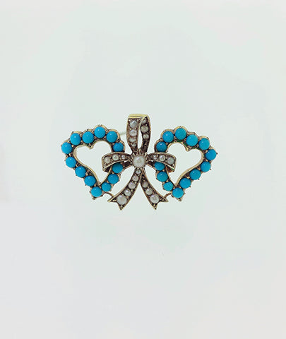 Victorian Turquoise Coloured Glass & Seed Pearl Brooch